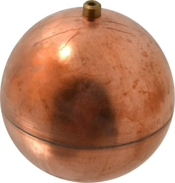 Made in USA - 5" Diam, Spherical, Round Spud Connection, Metal Float - 1/4-20 Thread, Copper, 25 Max psi, 23 Gauge - Makers Industrial Supply