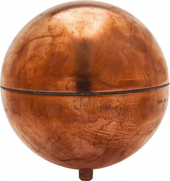 Made in USA - 6" Diam, Spherical, Round Spud Connection, Metal Float - 1/4-20 Thread, Copper, 25 Max psi, 23 Gauge - Makers Industrial Supply