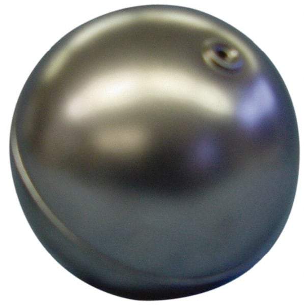 Made in USA - 2" Diam, Spherical, Internal Connection, Metal Float - 1/4-20 Thread, Stainless Steel, 850 Max psi, 25 Gauge - Makers Industrial Supply