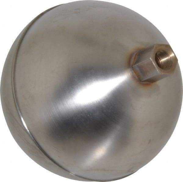 Made in USA - 3-1/2" Diam, Spherical, Hex Spud Connection, Metal Float - 1/8" Straight Thread, Stainless Steel, 700 Max psi, 24 Gauge - Makers Industrial Supply