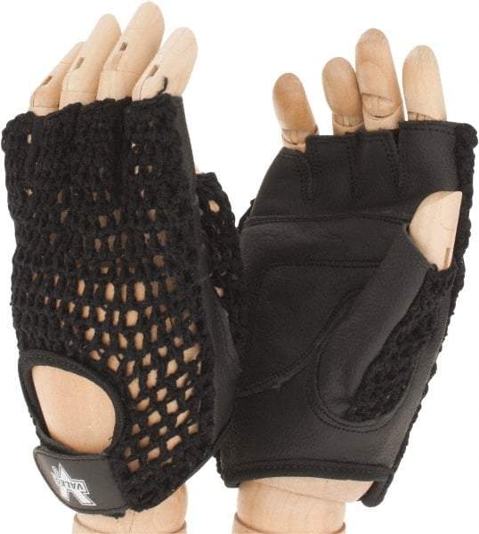 Valeo - Size M (8-9) Leather General Protection Work Gloves - For Mechanic's & Lifting, Uncoated, Hook & Loop Cuff, Fingerless, Black, Paired - Makers Industrial Supply