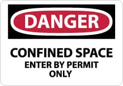 NMC - "Danger - Confined Space - Enter by Permit Only", 10" Long x 14" Wide, Rigid Plastic Safety Sign - Rectangle, 0.05" Thick, Use for Accident Prevention - Makers Industrial Supply