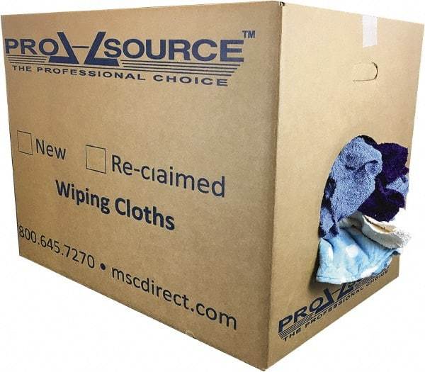 PRO-SOURCE - Reclaimed Rags - Assorted Colors, Terry Cloth, Medium Lint, 50 Lbs. at 3 to 4 per Pound, Box - Makers Industrial Supply