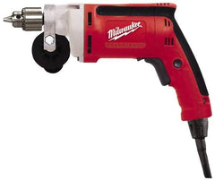 Milwaukee Tool - 1/4" Keyed Chuck, 2,500 RPM, Pistol Grip Handle Electric Drill - 7 Amps, 120 Volts, Reversible, Includes Chuck Key with Holder & Side Handle - Makers Industrial Supply