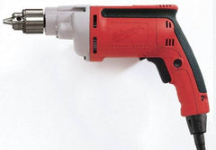 Milwaukee Tool - 1/4" Keyed Chuck, 4,000 RPM, Pistol Grip Handle Electric Drill - 7 Amps, 120 Volts, Reversible, Includes Chuck Key with Holder - Makers Industrial Supply