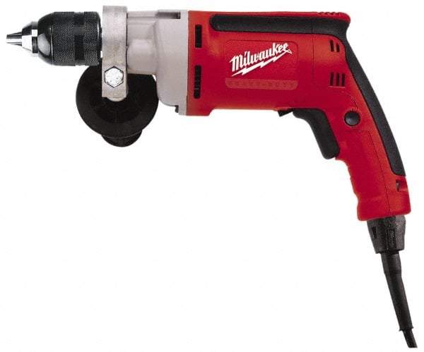 Milwaukee Tool - 3/8" Keyless Chuck, 1,200 RPM, Pistol Grip Handle Electric Drill - 7 Amps, 120 Volts, Reversible, Includes 3/8" Magnum Drill & Side Handle - Makers Industrial Supply