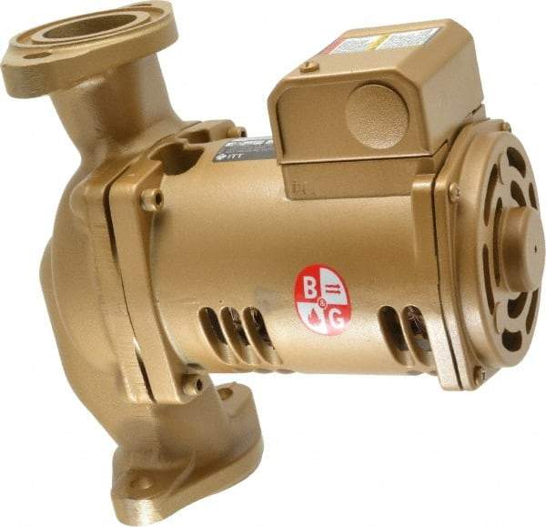 Bell & Gossett - 1/6 hp, 9-1/8" Long, 1 Phase, Bronze Housing, Noryl Impeller, Inline Circulator Pump - 115 Volt, 60 Hz, 6-3/8" Flange Width, Bell & Gossett Part No. 1BL004, 150 Max psi, ODP Motor - Makers Industrial Supply