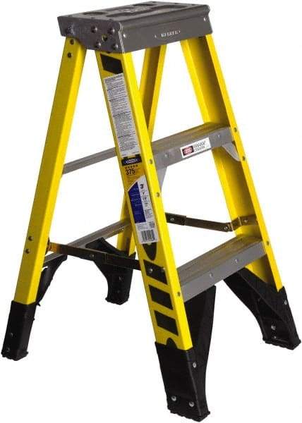 Werner - 2 Steps, 3' High, Type IAA Rating, Fiberglass Step Ladder - 375 Lb Capacity, 19-3/4" Base Width - Makers Industrial Supply