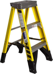 Werner - 2 Steps, 3' High, Type IAA Rating, Fiberglass Step Ladder - 375 Lb Capacity, 19-3/4" Base Width - Makers Industrial Supply