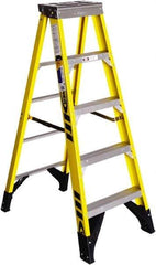 Werner - 4 Steps, 5' High, Type IAA Rating, Fiberglass Step Ladder - 375 Lb Capacity, 23-1/4" Base Width - Makers Industrial Supply