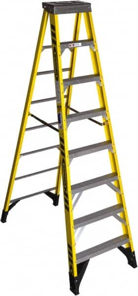 Werner - 7 Steps, 8' High, Type IAA Rating, Fiberglass Step Ladder - 375 Lb Capacity, 28-1/2" Base Width - Makers Industrial Supply