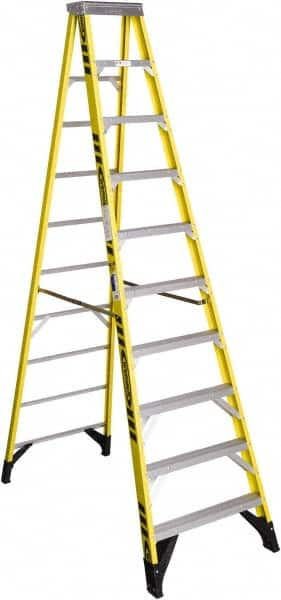 Werner - 9 Steps, 10' High, Type IAA Rating, Fiberglass Step Ladder - 375 Lb Capacity, 32" Base Width - Makers Industrial Supply