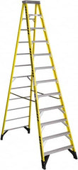 Werner - 11 Steps, 12' High, Type IAA Rating, Fiberglass Step Ladder - 375 Lb Capacity, 35-1/2" Base Width - Makers Industrial Supply