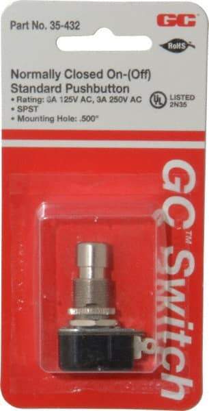 GC/Waldom - 1/2 Inch Mount Hole, Miniature Pushbutton Switch Only - Round, Chrome Pushbutton, Nonilluminated, Momentary (MO), On-Off - Makers Industrial Supply