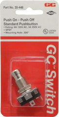 GC/Waldom - 1/2 Inch Mount Hole, Miniature Pushbutton Switch Only - Round, Chrome Pushbutton, Nonilluminated, Maintained (MA), On-Off - Makers Industrial Supply