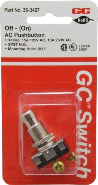 GC/Waldom - 1/2 Inch Mount Hole, Pushbutton Switch Only - Round, Chrome Pushbutton, Nonilluminated, Momentary (MO), Off-On - Makers Industrial Supply