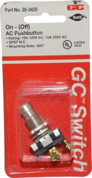 GC/Waldom - 1/2 Inch Mount Hole, Pushbutton Switch Only - Round, Chrome Pushbutton, Nonilluminated, Momentary (MO), On-Off - Makers Industrial Supply