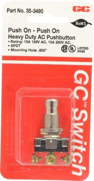 GC/Waldom - 1/2 Inch Mount Hole, Pushbutton Switch Only - Round, Chrome Pushbutton, Nonilluminated, Maintained (MA), On-On - Makers Industrial Supply