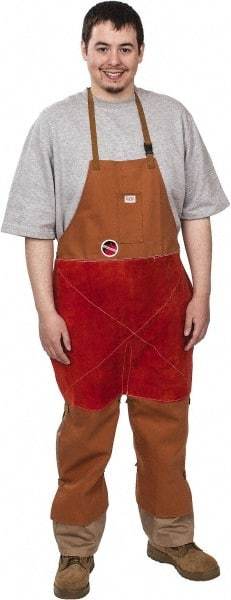 Stanco Safety Products - 24 x 48" Flame Resistant/Retardant & Welding Split Leg Apron - Cotton, 12 oz Material, Brown, 1 Pocket - Makers Industrial Supply