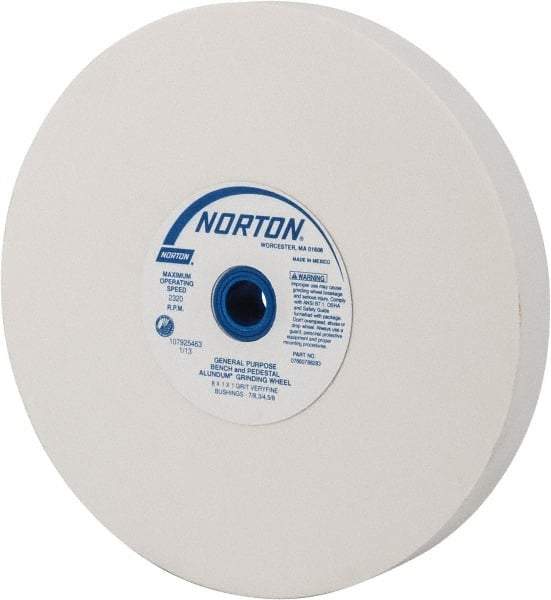 Norton - 150 Grit Aluminum Oxide Bench & Pedestal Grinding Wheel - 8" Diam x 1" Hole x 1" Thick, 3600 Max RPM, J Hardness, Very Fine Grade , Vitrified Bond - Makers Industrial Supply