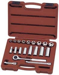 Paramount - 20 Piece 3/8" Drive Deep Well Socket Set - 6 Points, 3/8" to 7/8" Range, Inch Measurement Standard - Makers Industrial Supply