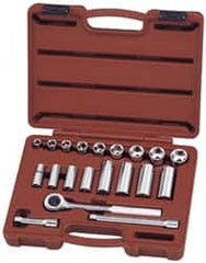 Paramount - 20 Piece 3/8" Drive Deep Well Socket Set - 6 Points, 3/8" to 7/8" Range, Inch Measurement Standard - Makers Industrial Supply