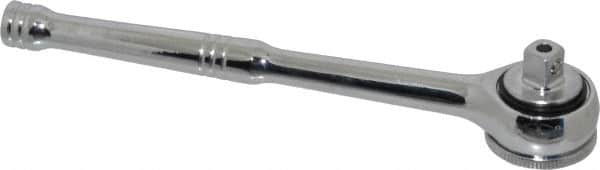 Paramount - 3/8" Drive Round Head Quick-Release Ratchet - Chrome Finish, 7-29/32" OAL, 45 Gear Teeth, Full Polished Knurled Handle - Makers Industrial Supply