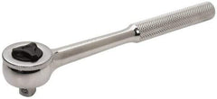 Paramount - 3/8" Drive Round Head Quick-Release Ratchet - Chrome Finish, 7-29/32" OAL, 45 Gear Teeth, Full Polished Knurled Handle, Reversible with Knurled Speed Ring Head - Makers Industrial Supply