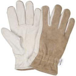 MCR Safety - Size XL (10), ANSI Cut Lvl 3, Puncture Lvl 4, Abrasion Lvl 6, Split Back/Grain Palm Cowhide Cut & Puncture Resistant Gloves - Kevlar Lining, Slip-On Cuff, Cream, Paired - Makers Industrial Supply