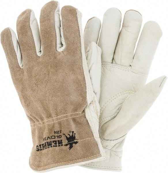 MCR Safety - Size L (9), ANSI Cut Lvl 3, Puncture Lvl 4, Abrasion Lvl 6, Split Back/Grain Palm Cowhide Cut & Puncture Resistant Gloves - Kevlar Lining, Slip-On Cuff, Cream, Paired - Makers Industrial Supply