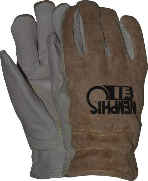 MCR Safety - Size S (7), ANSI Cut Lvl 3, Puncture Lvl 4, Abrasion Lvl 6, Split Back/Grain Palm Cowhide Cut & Puncture Resistant Gloves - Kevlar Lining, Slip-On Cuff, Cream, Paired - Makers Industrial Supply