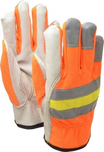 MCR Safety - Size S (7) Grain Cowhide General Protection Work Gloves - For Work & Driver, Uncoated, Slip-On Cuff, Full Fingered, Cream/Brown/Orange, Paired - Makers Industrial Supply