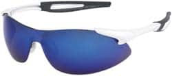 MCR Safety - Blue Mirror Lenses, Framed Safety Glasses - Scratch Resistant, White Polycarbonate Frame, Size Universal, Wrap Around - Makers Industrial Supply