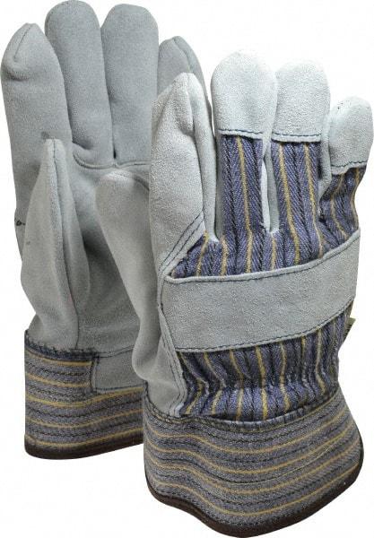 MCR Safety - Size L (9), ANSI Cut Lvl 4, Puncture Lvl 5, Split Cowhide Cut & Puncture Resistant Gloves - Fleece (Palm) & Kevlar Lining, Plasticized Safety Cuff, Blue/Yellow/Black/White, Paired - Makers Industrial Supply