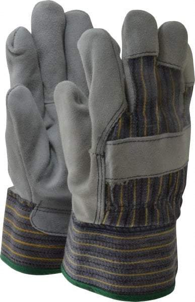 MCR Safety - Size M (8), ANSI Cut Lvl 4, Puncture Lvl 5, Split Cowhide Cut & Puncture Resistant Gloves - Fleece (Palm) & Kevlar Lining, Plasticized Safety Cuff, Blue/Yellow/Black/White, Paired - Makers Industrial Supply