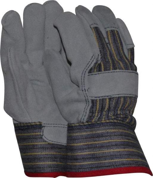 MCR Safety - Size S (7), ANSI Cut Lvl 4, Puncture Lvl 5, Split Cowhide Cut & Puncture Resistant Gloves - Fleece (Palm) & Kevlar Lining, Plasticized Safety Cuff, Blue/Yellow/Black/White, Paired - Makers Industrial Supply