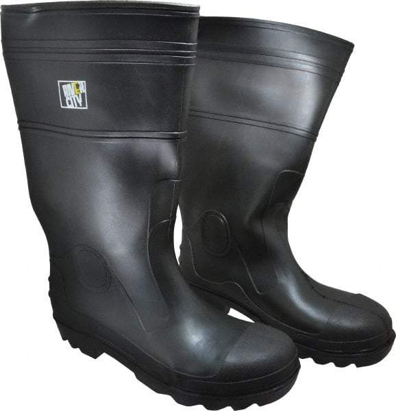 MCR Safety - Men's Size 12 Medium Width Steel Knee Boot - Black, PVC Upper, 16" High, Non-Slip, Waterproof - Makers Industrial Supply