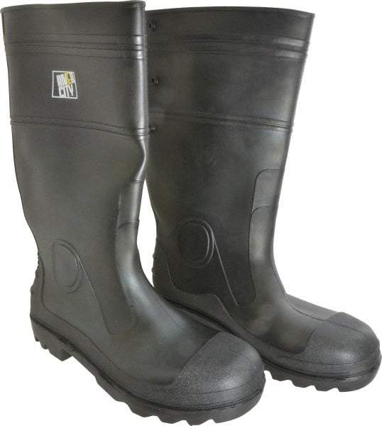 MCR Safety - Men's Size 11 Medium Width Plain Knee Boot - Black, PVC Upper, 16" High, Non-Slip, Waterproof - Makers Industrial Supply