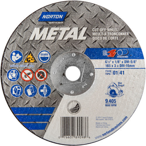 ‎6-1/2″ × 1/8″ × 5/8″ Metal Circular Saw Cut-Off Wheel Type 01 Straight 24 Grit - Makers Industrial Supply