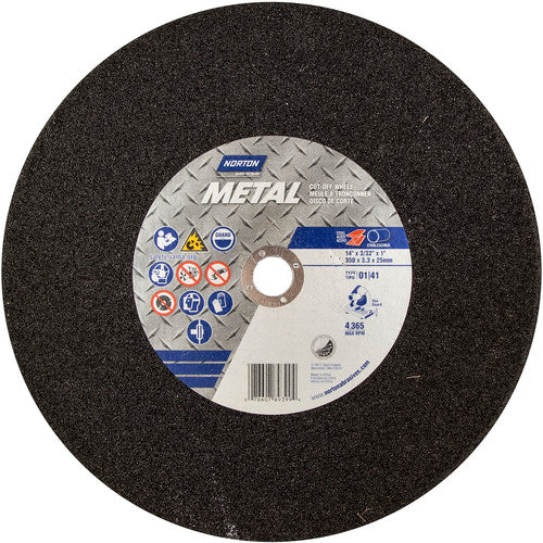 14″ × 7/64″ × 1″ Metal Chopsaw Cut-Off Wheel Type 01 Straight 36 Grit Aluminum Oxide - Makers Industrial Supply