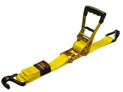 Erickson Manufacturing - 27' Long x 2" Wide, 10,000 Lb Basket Capacity, Polyester Web Sling - Yellow, with Ratchet Tie Down - Makers Industrial Supply