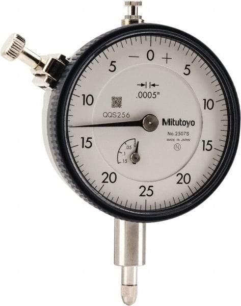 Mitutoyo - 1/8" Range, 0-25-0 Dial Reading, 0.0005" Graduation Dial Drop Indicator - 2-1/4" Dial, 0.05" Range per Revolution, 0.0005" Accuracy, Revolution Counter - Makers Industrial Supply