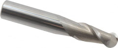 Accupro - 15/32" Diam, 1" LOC, 2 Flute Solid Carbide Ball End Mill - Uncoated, Single End, 3" OAL, 1/2" Shank Diam, Spiral Flute - Makers Industrial Supply