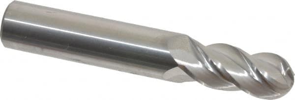 Accupro - 15/32" Diam, 1" LOC, 4 Flute Solid Carbide Ball End Mill - Uncoated, Single End, 3" OAL, 1/2" Shank Diam, Spiral Flute - Makers Industrial Supply