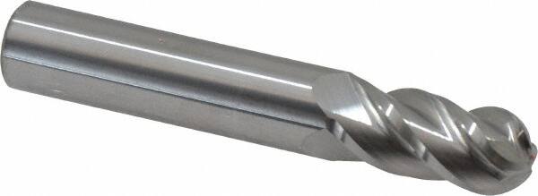 Accupro - 31/64" Diam, 1" LOC, 4 Flute Solid Carbide Ball End Mill - Uncoated, Single End, 3" OAL, 1/2" Shank Diam, Spiral Flute - Makers Industrial Supply