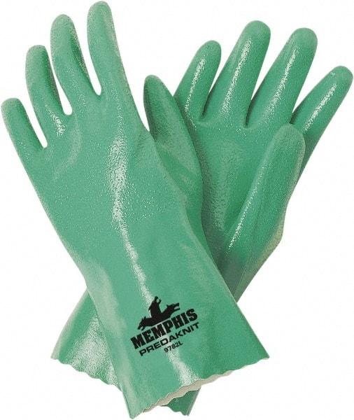 MCR Safety - Size L (9) Nitrile Coated Cotton Blend General Protection Work Gloves - For General Purpose, Gauntlet Cuff, Full Fingered, Green, Paired - Makers Industrial Supply