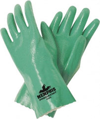 MCR Safety - Size M (8), 12" Long, 14 mil Thick, Supported, Nitrile Chemical Resistant Gloves - Rough Finish, Interlock Knit Lined, Green - Makers Industrial Supply