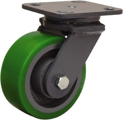 Hamilton - 5" Diam x 2" Wide x 6-1/2" OAH Top Plate Mount Swivel Caster - Polyurethane Mold onto Cast Iron Center, 1,050 Lb Capacity, Sealed Precision Ball Bearing, 4 x 5" Plate - Makers Industrial Supply