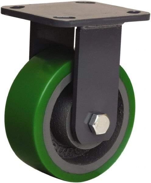 Hamilton - 5" Diam x 2" Wide x 6-1/2" OAH Top Plate Mount Rigid Caster - Polyurethane Mold onto Cast Iron Center, 1,050 Lb Capacity, Sealed Precision Ball Bearing, 4 x 4-1/2" Plate - Makers Industrial Supply