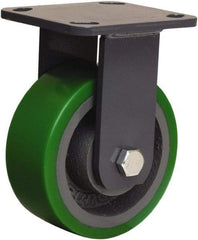 Hamilton - 5" Diam x 2" Wide x 6-1/2" OAH Top Plate Mount Rigid Caster - Polyurethane Mold onto Cast Iron Center, 1,050 Lb Capacity, Tapered Roller Bearing, 4 x 4-1/2" Plate - Makers Industrial Supply